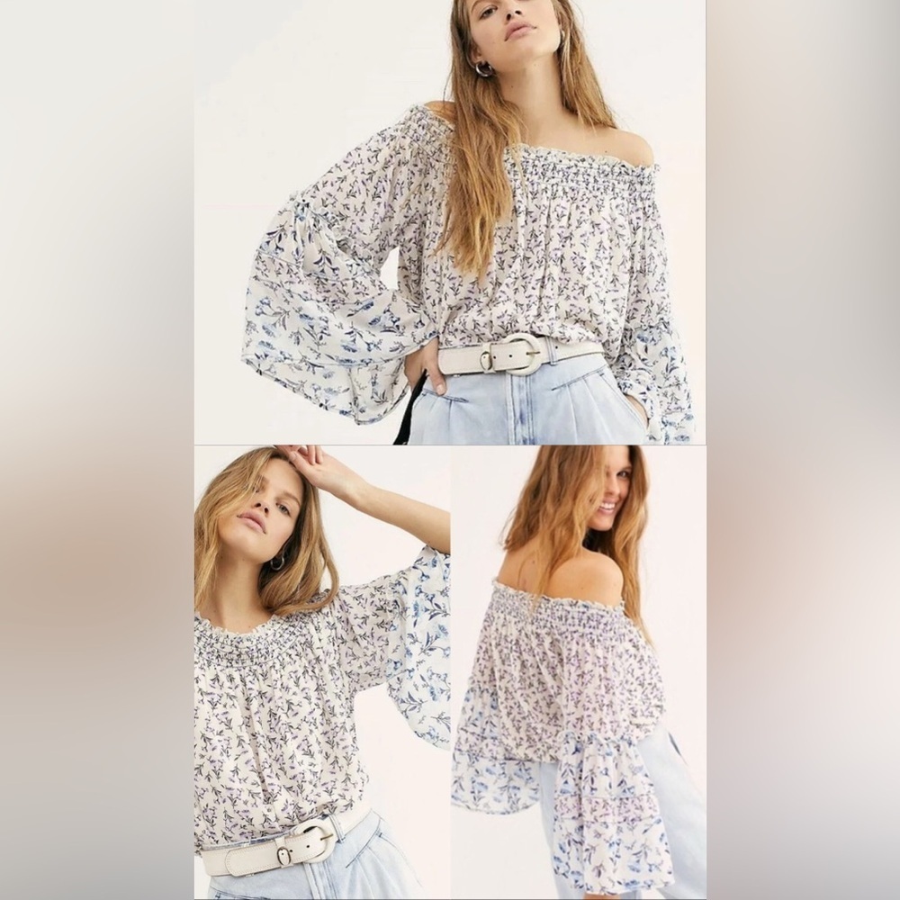 FREE PEOPLE Rose Valley Off the Shoulder Floral Blouse/Top